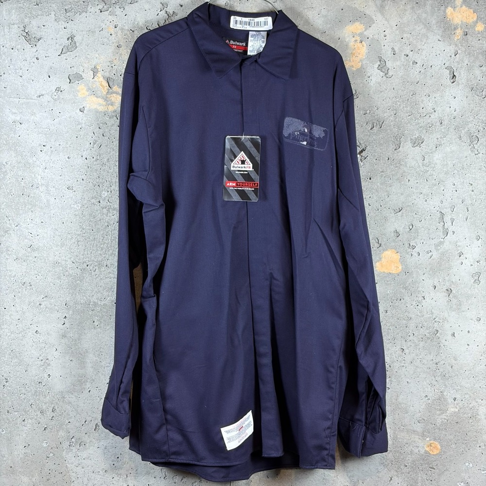 Bulwark FR Flame Resistant Work Shirt Mens Large Navy Blue SLS2NV5 Pocketless